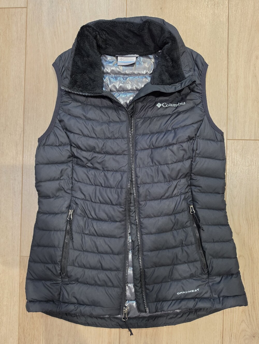 Columbia Omni-Heat Women’s XS Black Quilted Puffer Vest Fleece Collar